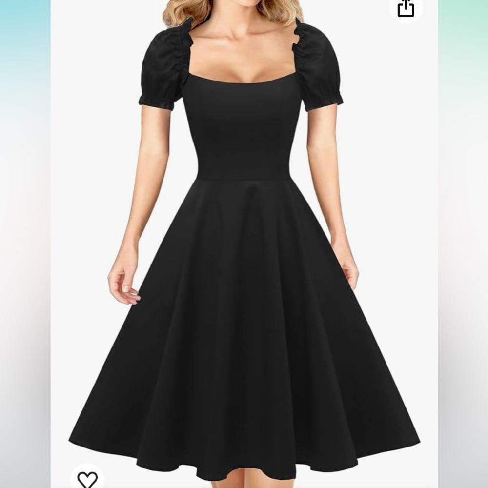 NWOT HANPCEIRS black short puffy sleeve square neck 1950s mini dress size XL